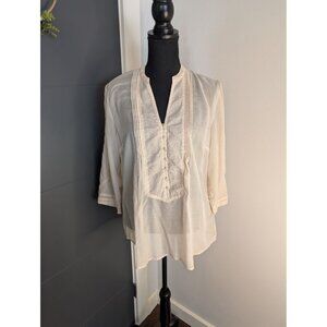 Coldwater‎ Creek Womens Ivory Sheer Button-Front Blouse Size Medium